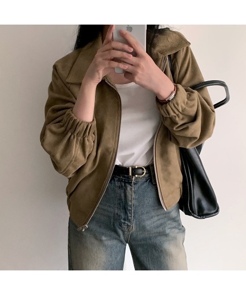 Ritzy（リッツィー）の「スエード調素材 フルジッパー仕様 ブルゾン（ブルゾン・レディース・カーキ/ブラック/グレー・M/L）」の8枚目の写真