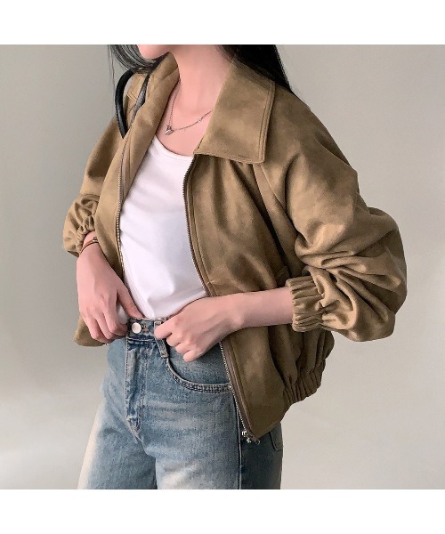 Ritzy（リッツィー）の「スエード調素材 フルジッパー仕様 ブルゾン（ブルゾン・レディース・カーキ/ブラック/グレー・M/L）」の9枚目の写真