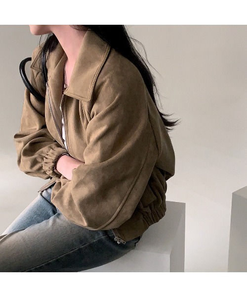 Ritzy（リッツィー）の「スエード調素材 フルジッパー仕様 ブルゾン（ブルゾン・レディース・カーキ/ブラック/グレー・M/L）」の10枚目の写真