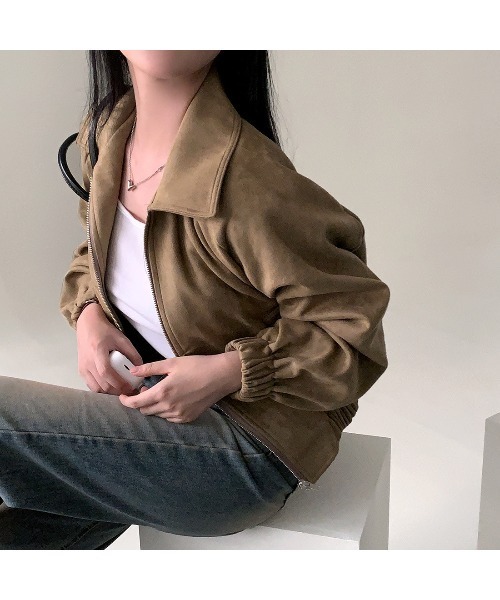 Ritzy（リッツィー）の「スエード調素材 フルジッパー仕様 ブルゾン（ブルゾン・レディース・カーキ/ブラック/グレー・M/L）」の11枚目の写真