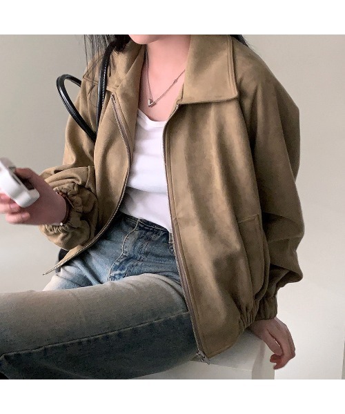 Ritzy（リッツィー）の「スエード調素材 フルジッパー仕様 ブルゾン（ブルゾン・レディース・カーキ/ブラック/グレー・M/L）」の12枚目の写真