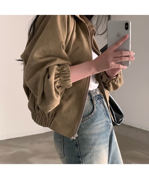 Ritzy（リッツィー）の「スエード調素材 フルジッパー仕様 ブルゾン（ブルゾン・レディース・カーキ/ブラック/グレー・M/L）」の15枚目の写真