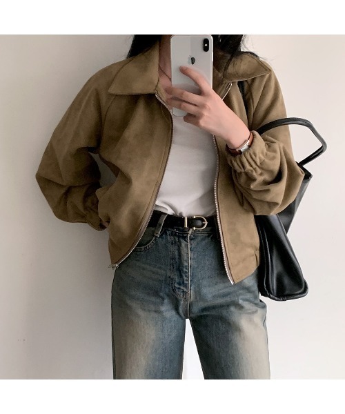 Ritzy（リッツィー）の「スエード調素材 フルジッパー仕様 ブルゾン（ブルゾン・レディース・カーキ/ブラック/グレー・M/L）」の16枚目の写真
