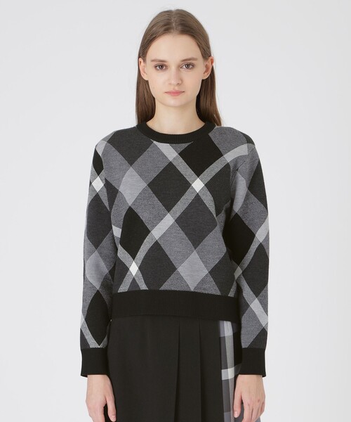 クレストブリッジチェックウーリージャカードプルオーバー（ニット