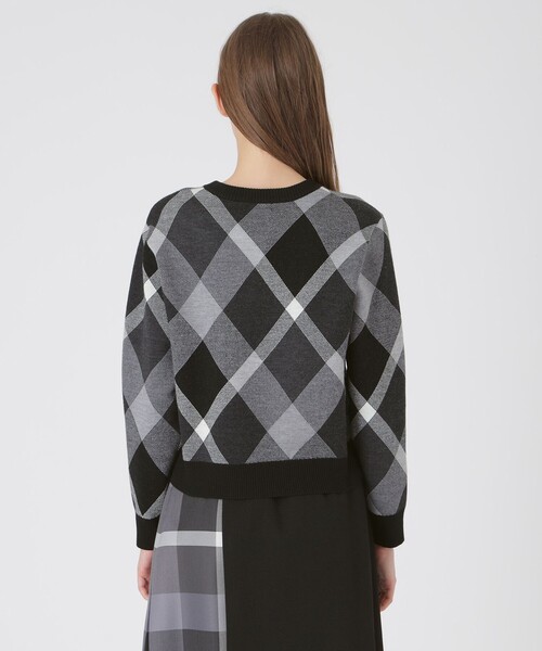 ブルーレーベルクレストブリッジ☆ チェックスリーブプルオーバーニット クレストブリッジチェックウーリージャカードプルオーバー（ニット