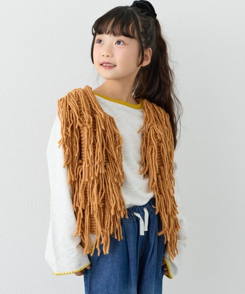 CIAOPANIC TYPY（チャオパニックティピー）の「【KIDS】【ジュニアサイズあり】洗える手編みタッチフリンジニットベスト（ベスト・キッズ・ブラック/ベージュ/キャメル・XX-LARGE/X-LARGE/LARGE/MEDIUM）」の3枚目の写真
