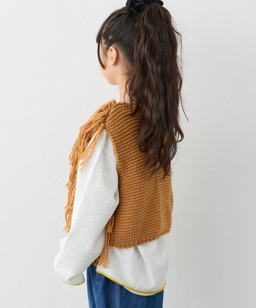 CIAOPANIC TYPY（チャオパニックティピー）の「【KIDS】【ジュニアサイズあり】洗える手編みタッチフリンジニットベスト（ベスト・キッズ・ブラック/ベージュ/キャメル・XX-LARGE/X-LARGE/LARGE/MEDIUM）」の14枚目の写真