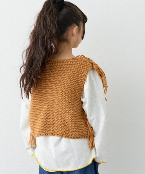 CIAOPANIC TYPY（チャオパニックティピー）の「【KIDS】【ジュニアサイズあり】洗える手編みタッチフリンジニットベスト（ベスト・キッズ・ブラック/ベージュ/キャメル・XX-LARGE/X-LARGE/LARGE/MEDIUM）」の15枚目の写真