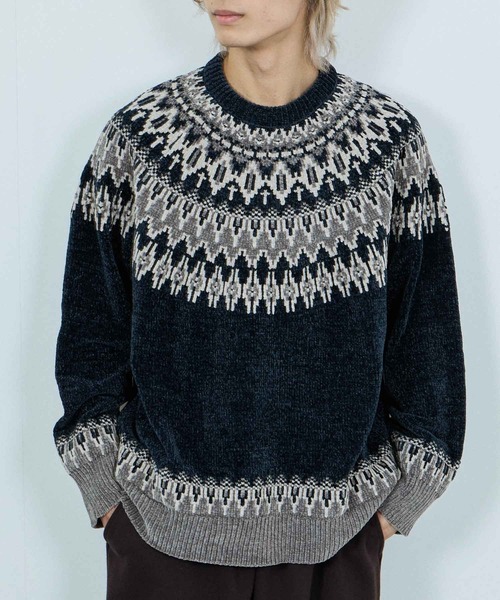 NAVY(ネイビー)の「NAVY トロリ求心柄モールニットプルオーバー(ニット/セーター・メンズ・グレイッシュベージュ/モカ/ネイビー/スミクロ・XL/L/M/S)」の4枚目の写真