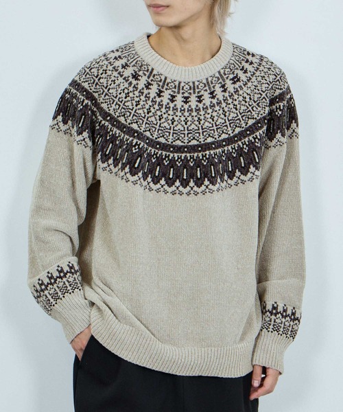 NAVY(ネイビー)の「NAVY トロリ求心柄モールニットプルオーバー(ニット/セーター・メンズ・グレイッシュベージュ/モカ/ネイビー/スミクロ・XL/L/M/S)」の3枚目の写真