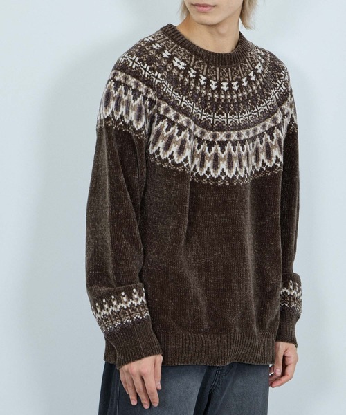 NAVY(ネイビー)の「NAVY トロリ求心柄モールニットプルオーバー(ニット/セーター・メンズ・グレイッシュベージュ/モカ/ネイビー/スミクロ・XL/L/M/S)」の2枚目の写真