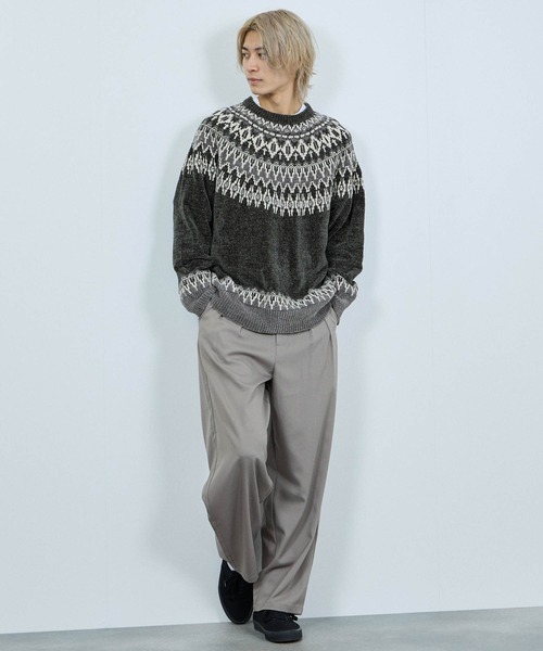 NAVY(ネイビー)の「NAVY トロリ求心柄モールニットプルオーバー(ニット/セーター・メンズ・グレイッシュベージュ/モカ/ネイビー/スミクロ・XL/L/M/S)」の6枚目の写真