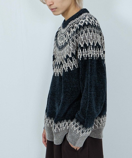 NAVY(ネイビー)の「NAVY トロリ求心柄モールニットプルオーバー(ニット/セーター・メンズ・グレイッシュベージュ/モカ/ネイビー/スミクロ・XL/L/M/S)」の7枚目の写真