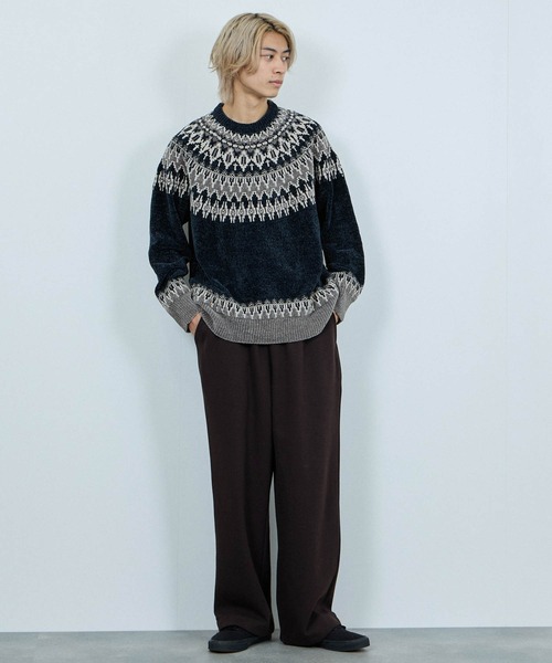 NAVY(ネイビー)の「NAVY トロリ求心柄モールニットプルオーバー(ニット/セーター・メンズ・グレイッシュベージュ/モカ/ネイビー/スミクロ・XL/L/M/S)」の8枚目の写真