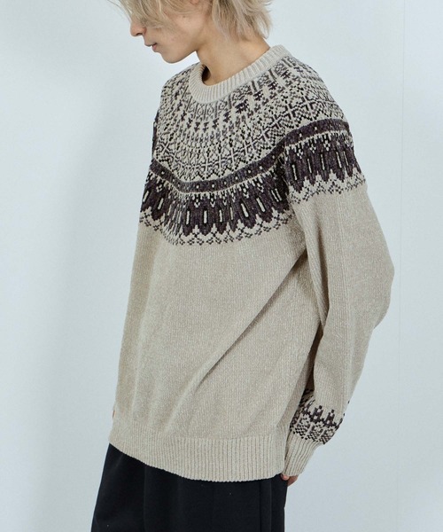 NAVY(ネイビー)の「NAVY トロリ求心柄モールニットプルオーバー(ニット/セーター・メンズ・グレイッシュベージュ/モカ/ネイビー/スミクロ・XL/L/M/S)」の9枚目の写真