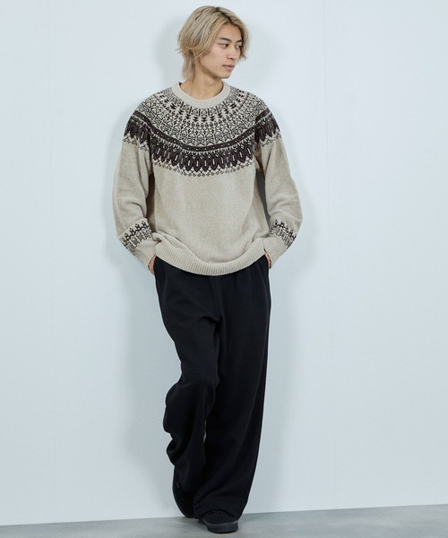 NAVY(ネイビー)の「NAVY トロリ求心柄モールニットプルオーバー(ニット/セーター・メンズ・グレイッシュベージュ/モカ/ネイビー/スミクロ・XL/L/M/S)」の11枚目の写真