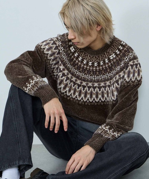 NAVY(ネイビー)の「NAVY トロリ求心柄モールニットプルオーバー(ニット/セーター・メンズ・グレイッシュベージュ/モカ/ネイビー/スミクロ・XL/L/M/S)」の12枚目の写真