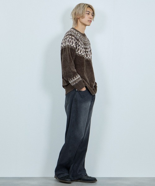 NAVY(ネイビー)の「NAVY トロリ求心柄モールニットプルオーバー(ニット/セーター・メンズ・グレイッシュベージュ/モカ/ネイビー/スミクロ・XL/L/M/S)」の13枚目の写真