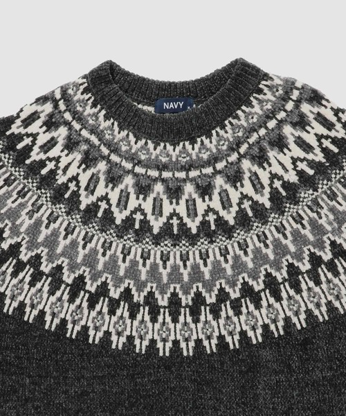 NAVY(ネイビー)の「NAVY トロリ求心柄モールニットプルオーバー(ニット/セーター・メンズ・グレイッシュベージュ/モカ/ネイビー/スミクロ・XL/L/M/S)」の14枚目の写真