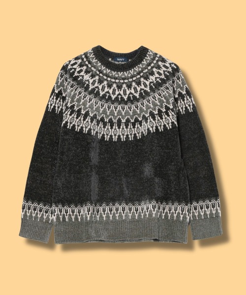 NAVY(ネイビー)の「NAVY トロリ求心柄モールニットプルオーバー(ニット/セーター・メンズ・グレイッシュベージュ/モカ/ネイビー/スミクロ・XL/L/M/S)」の17枚目の写真