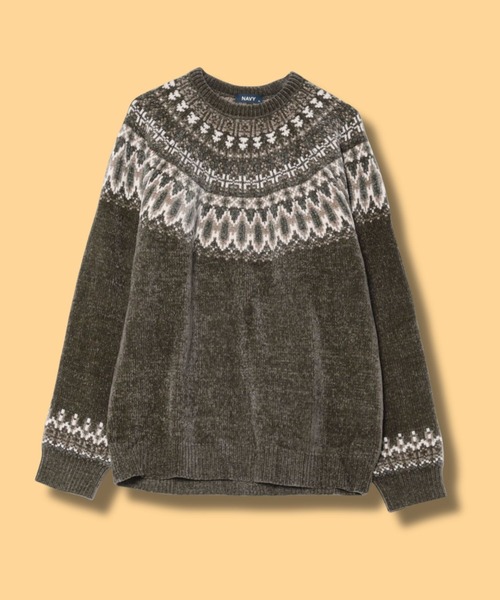 NAVY(ネイビー)の「NAVY トロリ求心柄モールニットプルオーバー(ニット/セーター・メンズ・グレイッシュベージュ/モカ/ネイビー/スミクロ・XL/L/M/S)」の18枚目の写真