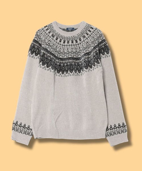 NAVY(ネイビー)の「NAVY トロリ求心柄モールニットプルオーバー(ニット/セーター・メンズ・グレイッシュベージュ/モカ/ネイビー/スミクロ・XL/L/M/S)」の20枚目の写真