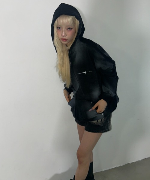ARULE(アルール)の「A'GEM/9 × .kom 『ARULE/アルール』Spray Zip Hoodie/スプレージップアップパーカー(パーカー・レディース・ピンク/ブラック/グレー・FREE)」の11枚目の写真