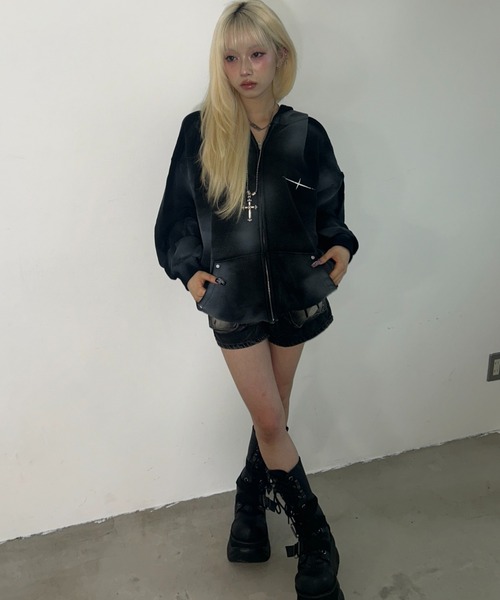 ARULE(アルール)の「A'GEM/9 × .kom 『ARULE/アルール』Spray Zip Hoodie/スプレージップアップパーカー(パーカー・レディース・ピンク/ブラック/グレー・FREE)」の12枚目の写真