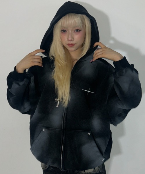 ARULE(アルール)の「A'GEM/9 × .kom 『ARULE/アルール』Spray Zip Hoodie/スプレージップアップパーカー(パーカー・レディース・ピンク/ブラック/グレー・FREE)」の9枚目の写真