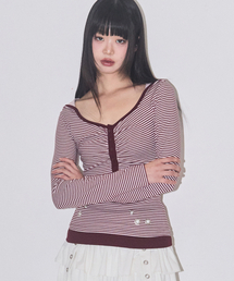 ILLIGO（イリゴ）の「Layered Stripe Hoodie Burgundy（パーカー）」