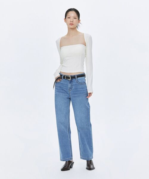 MUSINSA STANDARD WOMAN（ムシンサスタンダードウーマン）の「ウィメンズリニアストレートデニムパンツ[ミディアムインディゴ]（デニムパンツ・レディース・その他・30/24/25/26/27/28/29）」の7枚目の写真