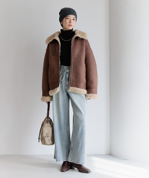 BAYFLOW(ベイフロー)の「シングルムートンジャケット(ムートンコート・レディース・ナチュラル/ブラウン・SMALL/MEDIUM)」の3枚目の写真