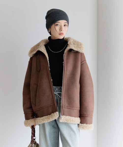 BAYFLOW(ベイフロー)の「シングルムートンジャケット(ムートンコート・レディース・ナチュラル/ブラウン・SMALL/MEDIUM)」の8枚目の写真