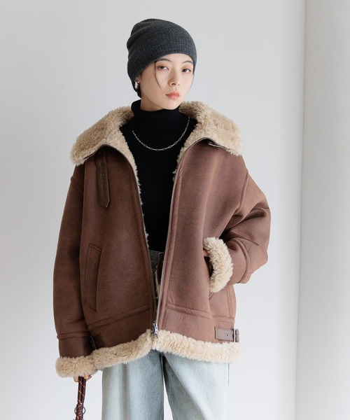 BAYFLOW(ベイフロー)の「シングルムートンジャケット(ムートンコート・レディース・ナチュラル/ブラウン・SMALL/MEDIUM)」の10枚目の写真