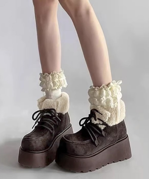 Miniministore(ミニミニストア)の「厚底ムートンブーツもこもこショートブーツ(ブーツ・レディース・ダークブラウン/キャメル・24.5cm/25.0cm/23.0cm/23.5cm/24.0cm)」の1枚目の写真
