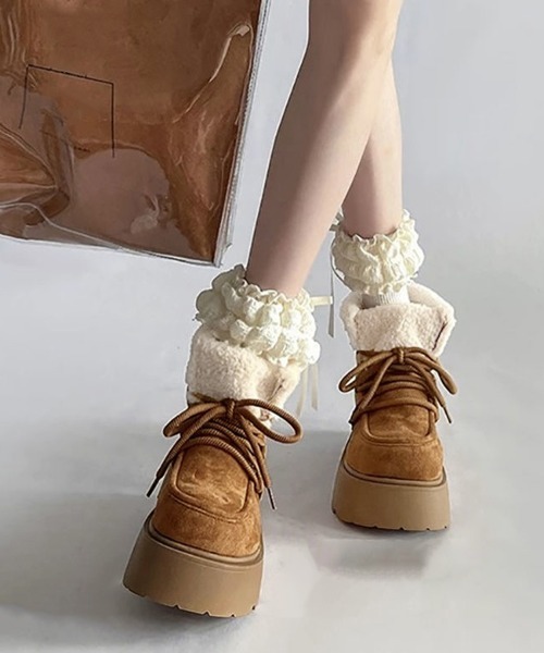 Miniministore(ミニミニストア)の「厚底ムートンブーツもこもこショートブーツ(ブーツ・レディース・ダークブラウン/キャメル・24.5cm/25.0cm/23.0cm/23.5cm/24.0cm)」の2枚目の写真