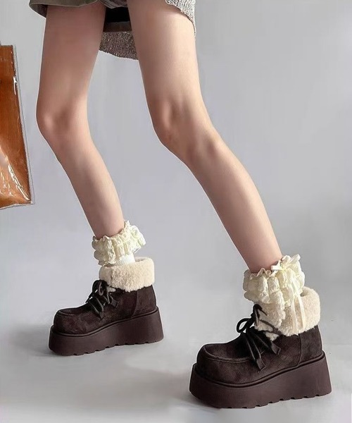 Miniministore(ミニミニストア)の「厚底ムートンブーツもこもこショートブーツ(ブーツ・レディース・ダークブラウン/キャメル・24.5cm/25.0cm/23.0cm/23.5cm/24.0cm)」の4枚目の写真