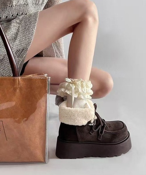 Miniministore(ミニミニストア)の「厚底ムートンブーツもこもこショートブーツ(ブーツ・レディース・ダークブラウン/キャメル・24.5cm/25.0cm/23.0cm/23.5cm/24.0cm)」の5枚目の写真