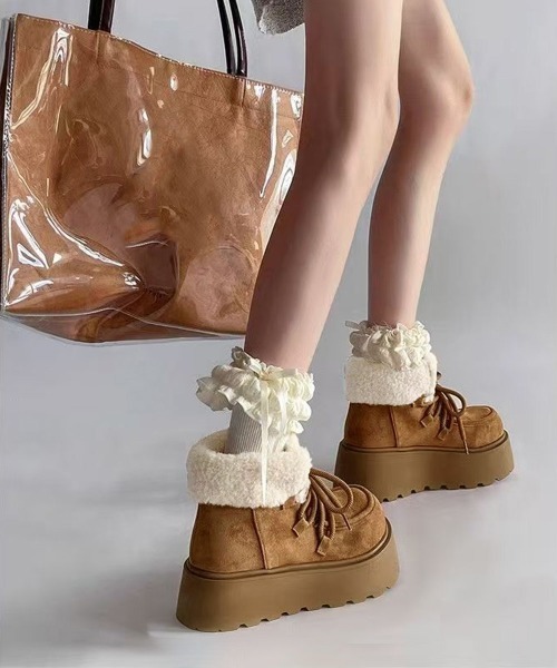 Miniministore(ミニミニストア)の「厚底ムートンブーツもこもこショートブーツ(ブーツ・レディース・ダークブラウン/キャメル・24.5cm/25.0cm/23.0cm/23.5cm/24.0cm)」の7枚目の写真