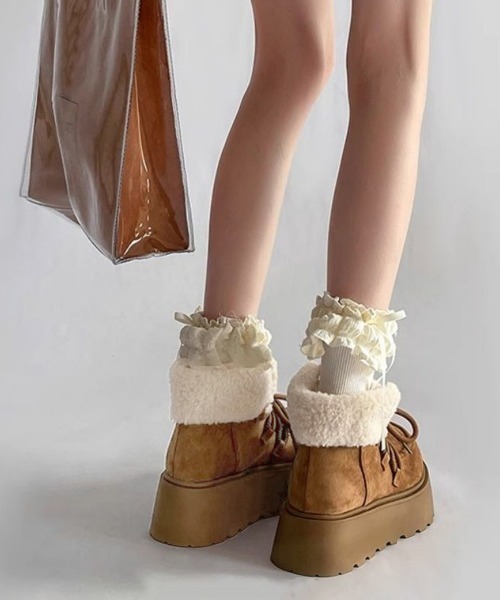 Miniministore(ミニミニストア)の「厚底ムートンブーツもこもこショートブーツ(ブーツ・レディース・ダークブラウン/キャメル・24.5cm/25.0cm/23.0cm/23.5cm/24.0cm)」の8枚目の写真