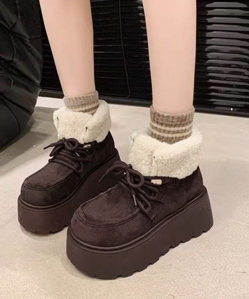 Miniministore(ミニミニストア)の「厚底ムートンブーツもこもこショートブーツ(ブーツ・レディース・ダークブラウン/キャメル・24.5cm/25.0cm/23.0cm/23.5cm/24.0cm)」の9枚目の写真