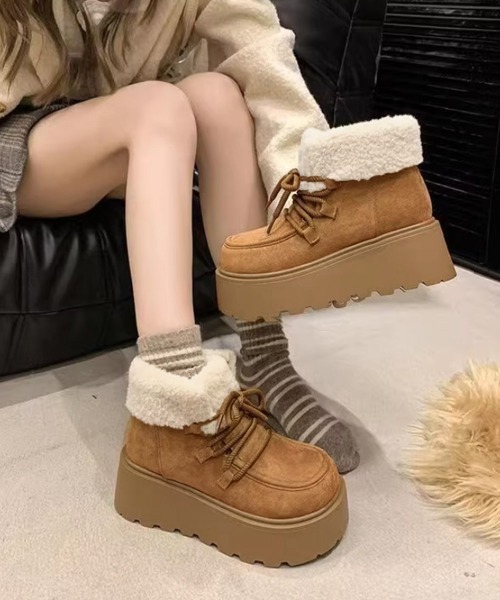 Miniministore(ミニミニストア)の「厚底ムートンブーツもこもこショートブーツ(ブーツ・レディース・ダークブラウン/キャメル・24.5cm/25.0cm/23.0cm/23.5cm/24.0cm)」の13枚目の写真