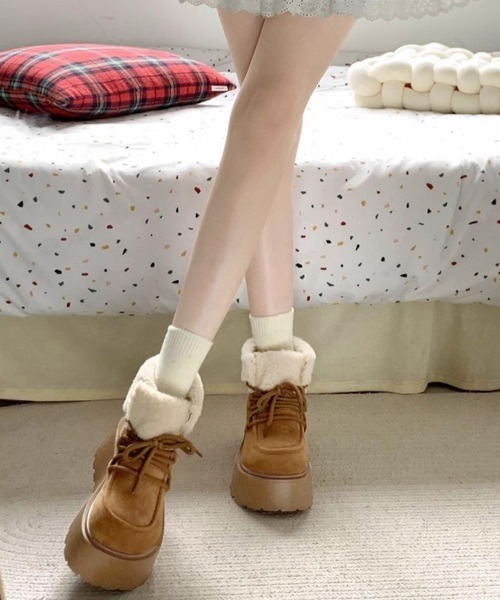 Miniministore(ミニミニストア)の「厚底ムートンブーツもこもこショートブーツ(ブーツ・レディース・ダークブラウン/キャメル・24.5cm/25.0cm/23.0cm/23.5cm/24.0cm)」の17枚目の写真
