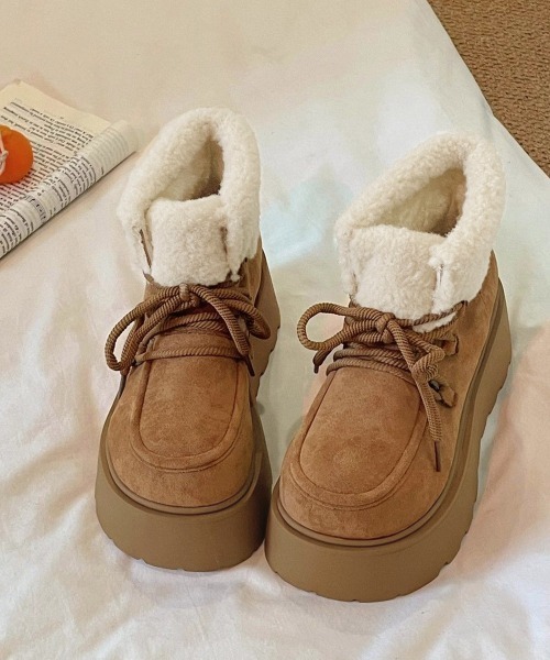 Miniministore(ミニミニストア)の「厚底ムートンブーツもこもこショートブーツ(ブーツ・レディース・ダークブラウン/キャメル・24.5cm/25.0cm/23.0cm/23.5cm/24.0cm)」の21枚目の写真