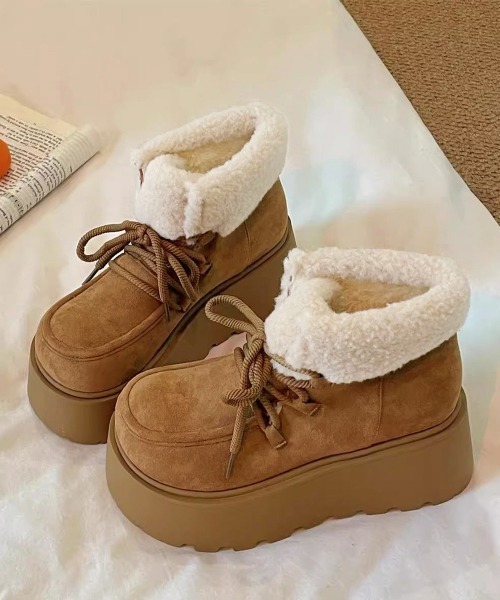 Miniministore(ミニミニストア)の「厚底ムートンブーツもこもこショートブーツ(ブーツ・レディース・ダークブラウン/キャメル・24.5cm/25.0cm/23.0cm/23.5cm/24.0cm)」の22枚目の写真