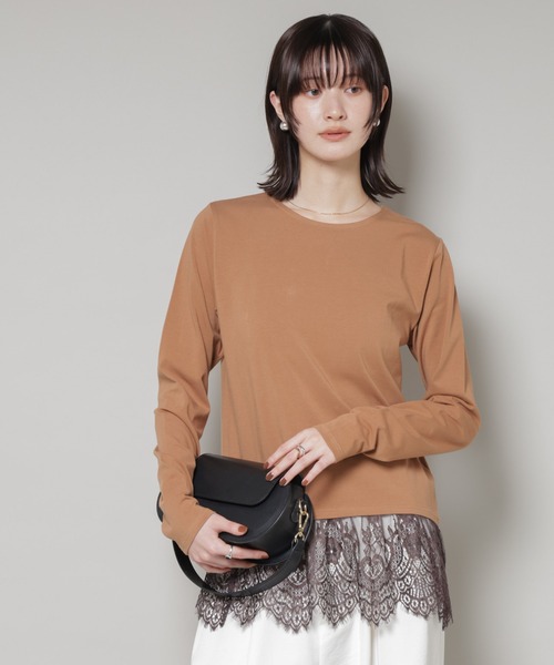 NANO universe（ナノユニバース）の「裾レースドッキングロングTシャツ（Tシャツ/カットソー・レディース・ブラック/ホワイト/ブラウン・FREE）」の3枚目の写真