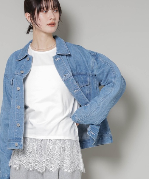 NANO universe（ナノユニバース）の「裾レースドッキングロングTシャツ（Tシャツ/カットソー・レディース・ブラック/ホワイト/ブラウン・FREE）」の2枚目の写真