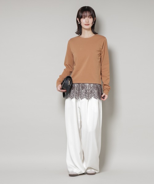 NANO universe（ナノユニバース）の「裾レースドッキングロングTシャツ（Tシャツ/カットソー・レディース・ブラック/ホワイト/ブラウン・FREE）」の10枚目の写真