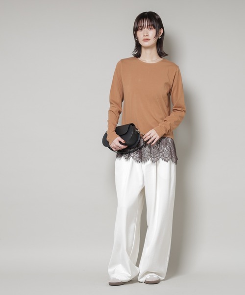 NANO universe（ナノユニバース）の「裾レースドッキングロングTシャツ（Tシャツ/カットソー・レディース・ブラック/ホワイト/ブラウン・FREE）」の13枚目の写真