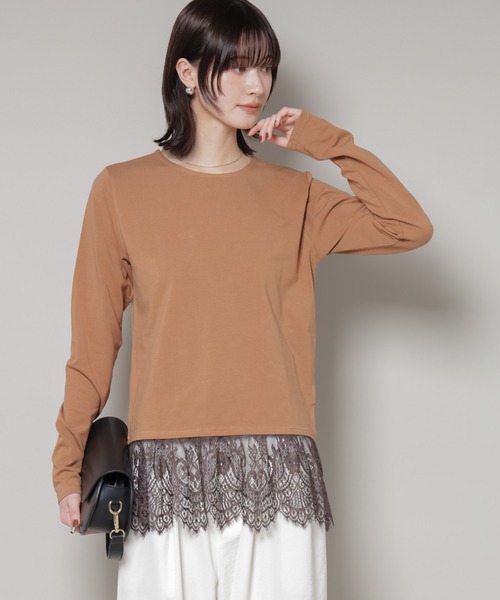 NANO universe（ナノユニバース）の「裾レースドッキングロングTシャツ（Tシャツ/カットソー・レディース・ブラック/ホワイト/ブラウン・FREE）」の7枚目の写真